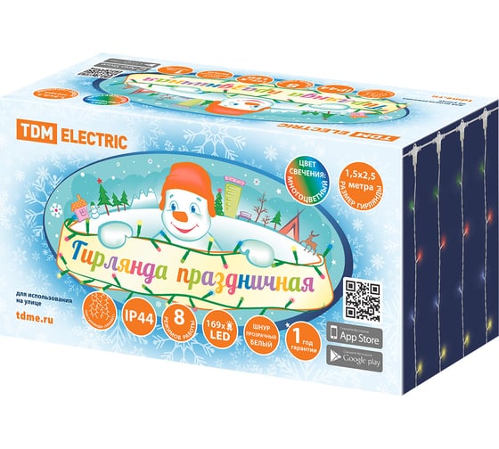 Гирлянда светодиодная TDM "Занавес" 1,5x2,5 м, 169LED, многоцветн., 8 режимов, 250 В, IP44, SQ0361-0097