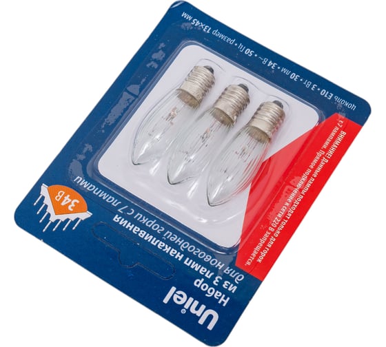 Лампа накаливания Uniel IL-CT13-CL-03/E10/34V SET3 BLISTER UL-00010985
