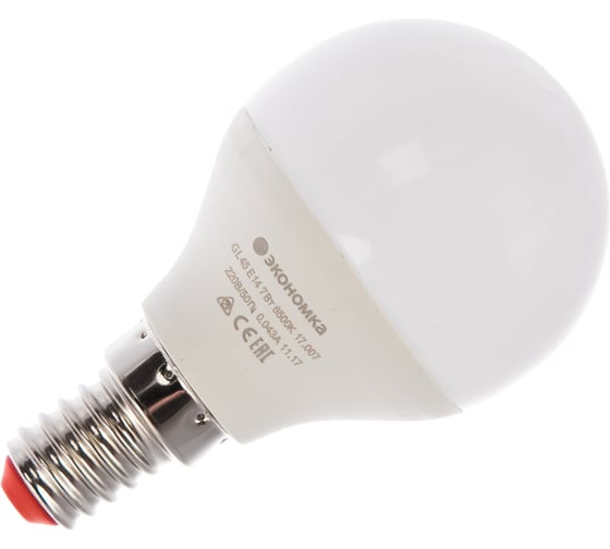 Светодиодная лампа Экономка ШАРИК GL45 7Вт Е14 230v 6500K 595лм Eco LED7wGL45E1465