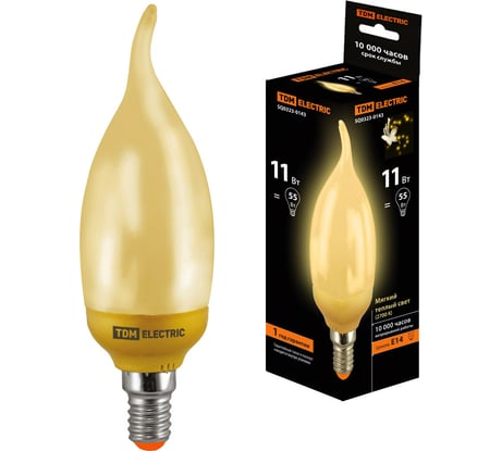 Энергосберегающая лампа TDM ELECTRIC ЛЛ-СGW-11 Вт-2700 К–Е14, золотая свеча на ветру mini, SQ0323-0143