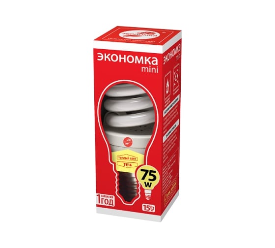 Лампа Экономка КЛЛ SPC 15W-Е14 4000К трубка Т3 1050лм LKsm SPC15wE1442eco
