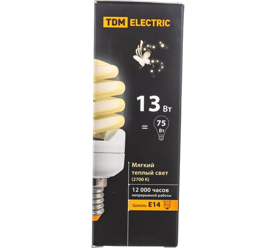 Энергосберегающая лампа TDM ELECTRIC КЛЛ-FSТ2-13 Вт-2700 К–Е14 КОМПАКТ SQ0323-0178