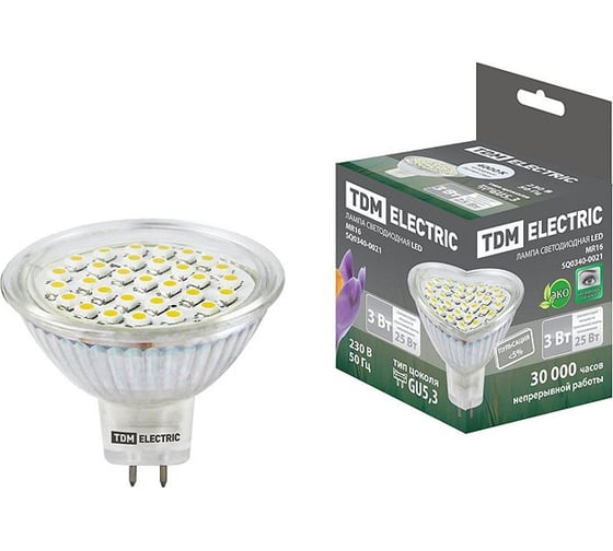 Светодиодная лампа TDM MR16-3 Вт-220 В-4000 К–GU 5,3 SMD SQ0340-0021