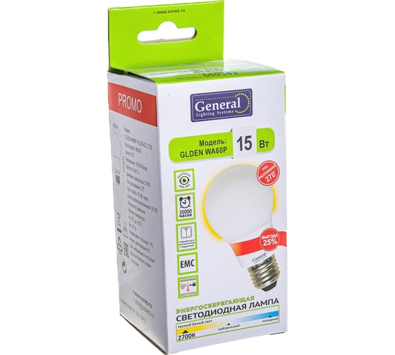 Светодиодная лампа General Lighting Systems ECO WA60P-15W-E27-2700K 660343