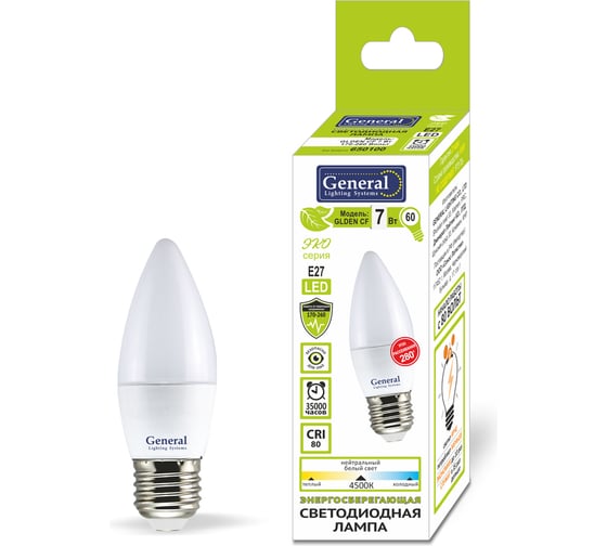 Светодиодная лампа General Lighting Systems Свеча CF-7W-E27-2700K 650000