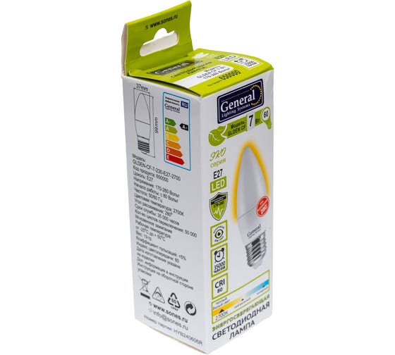 Светодиодная лампа General Lighting Systems Свеча CF-7W-E27-2700K 650000