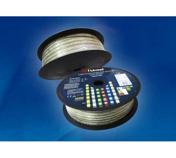 Светодиодная лента Uniel ULS-2835-60LED/m-10mm-IP67-220V-8W/m-50M-W 50 м. UL-00000858