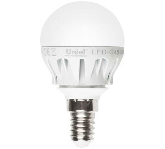 Светодиодная лампа Uniel LED-G45-6W/NW/E14/FR ALP01WH Форма шар, матовая колба, 7903