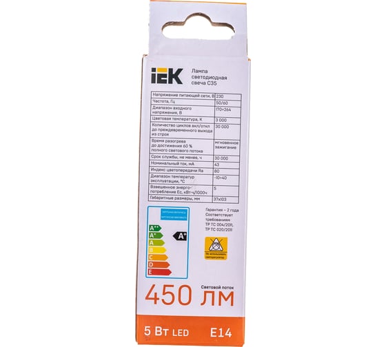 Лампа IEK LED C35 свеча 5 Вт 230 В 3000К E14 LLE-C35-5-230-30-E14