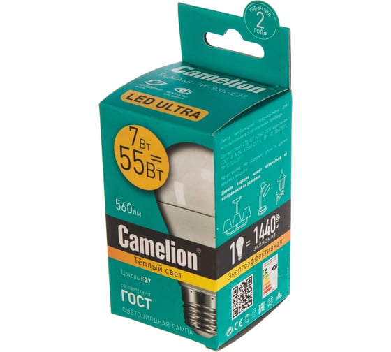 Электрическая светодиодная лампа Camelion ELMA60-7W-83K-E27 13735