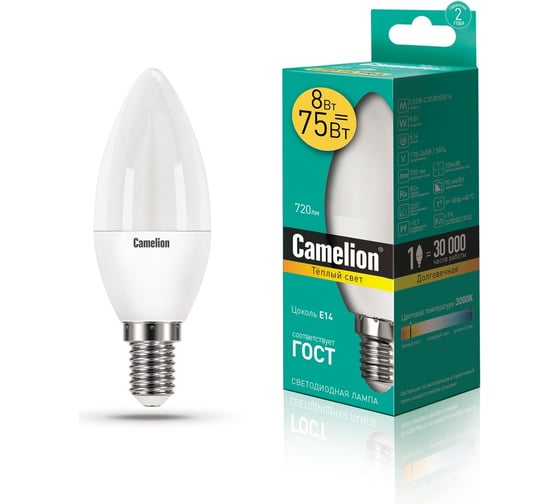 Электрическая светодиодная лампа Camelion ELMC35-8W-83K-E14 13725