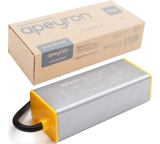 Блок питания Apeyron 12 В, 25 Вт, IP67, 2 А, металл, 115*40*30 мм 03-35 1