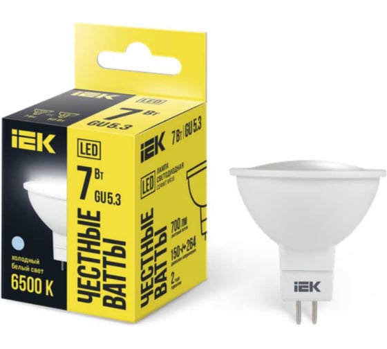 Лампа IEK LED MR16 софит 7 Вт 230 В 3000К GU5.3 LLE-MR16-7-230-30-GU5