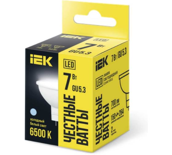 Лампа IEK LED MR16 софит 7 Вт 230 В 3000К GU5.3 LLE-MR16-7-230-30-GU5