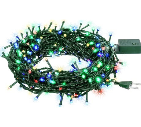Электрогирлянда Vegas нить 50 разноцветных LED ламп контроллер 8 режимов зеленый провод 55058