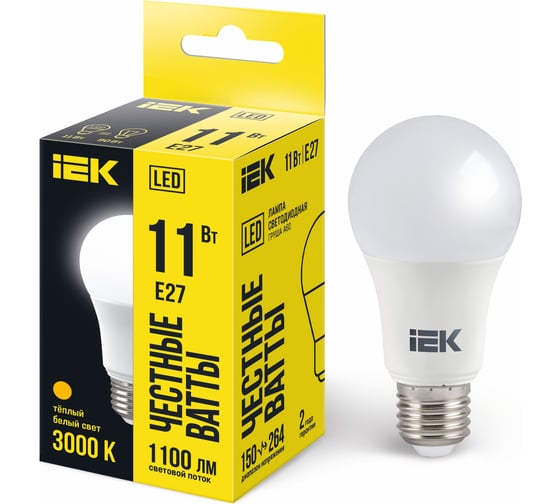 Лампа IEK LED A60 груша 11 Вт 230 В 3000К E27 LLE-A60-11-230-30-E27