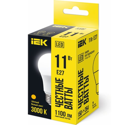 Лампа IEK LED A60 груша 11 Вт 230 В 3000К E27 LLE-A60-11-230-30-E27
