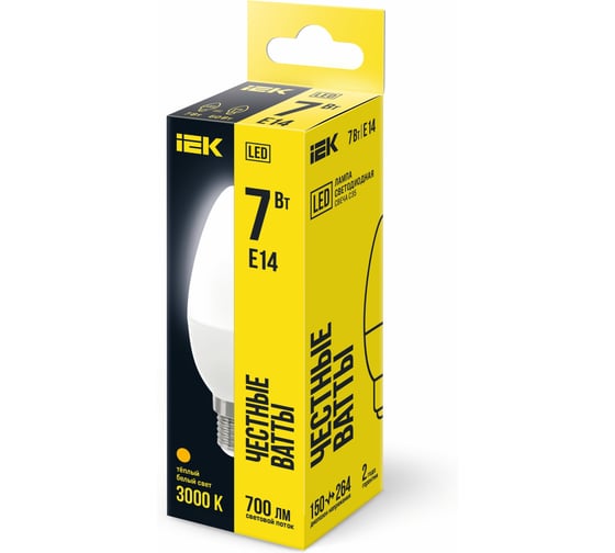 Лампа IEK LED C35 свеча 7 Вт 230 В 3000К E14 LLE-C35-7-230-30-E14