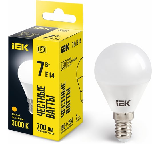 Лампа IEK LED G45 шар 7 Вт 230 В 3000К E14 LLE-G45-7-230-30-E14