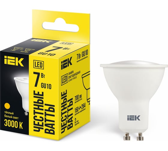 Лампа IEK LED PAR16 софит 7 Вт 230 В 3000К GU10 LLE-PAR16-7-230-30-GU10