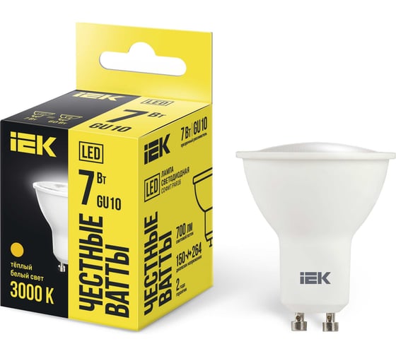 Лампа IEK LED PAR16 софит 7 Вт 230 В 3000К GU10 LLE-PAR16-7-230-30-GU10