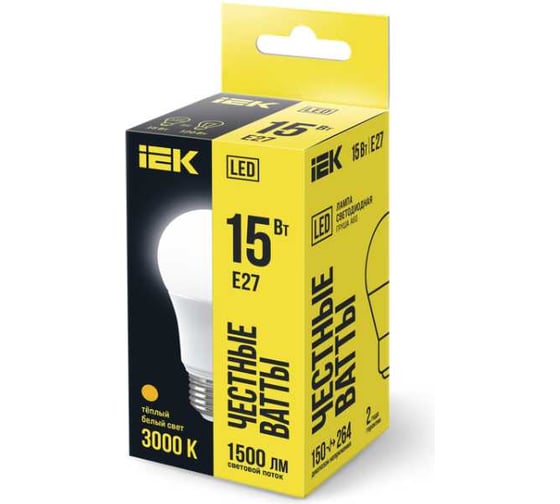 Лампа IEK LED A60 шар 15 Вт 230 В 3000К E27 LLE-A60-15-230-30-E27