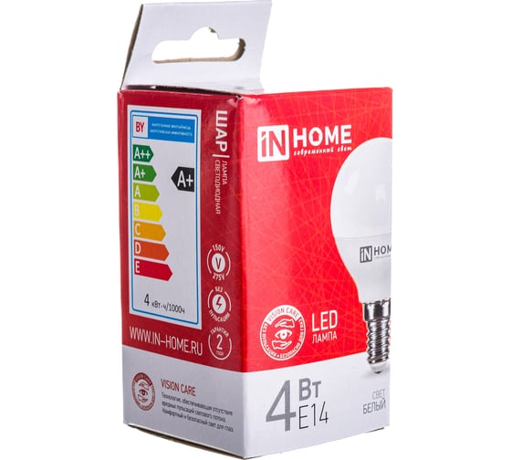 Светодиодная лампа IN HOME LED-ШАР-VC 4Вт 230В Е14 4000К 360Лм 4690612030531