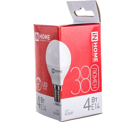 Светодиодная лампа IN HOME LED-ШАР-VC 4Вт 230В Е14 4000К 360Лм 4690612030531