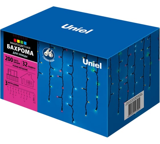Светодиодная бахрома Uniel ULD-B3010-200/TBK MULTI IP67 с эффектом мерцания, 3м. UL-00003933