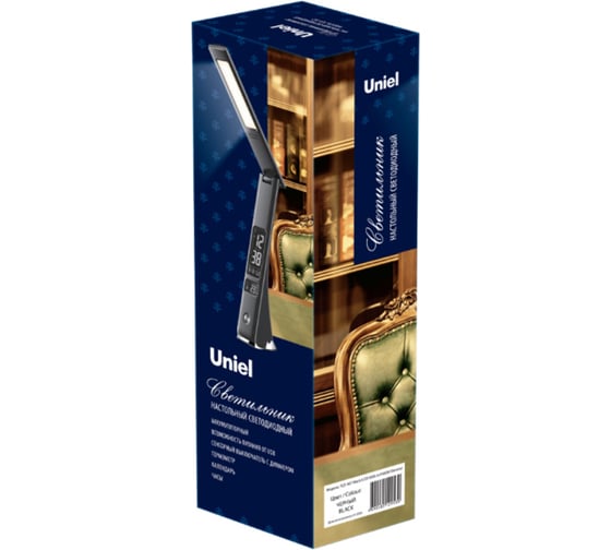 Настольный светильник с часами Uniel TLD-567 Black/LED/300Lm/4500K/Dimmer UL-00006770