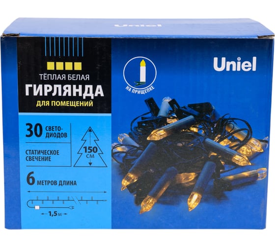 Светодиодная гирлянда Uniel ULD-S0600-030/SGA WARM WHITE, IP20, CANDLES, Свечки, 6м UL-00005469