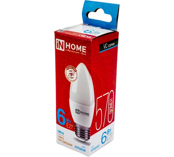 Светодиодная лампа IN HOME LED-СВЕЧА-VC 6Вт 230В Е27 6500К 540Лм 4690612030357