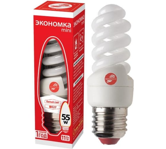 Лампа Экономка КЛЛ SPC 11w Е27 4000К трубка Т2 590лм LKsmT2SPC11wE2742eco 1