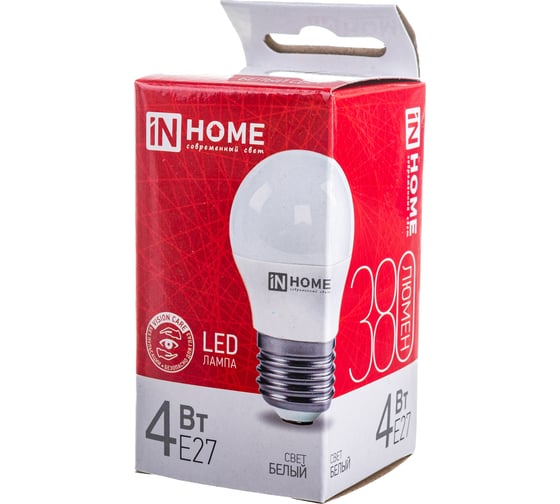 Светодиодная лампа IN HOME LED-ШАР-VC 4Вт 230В Е27 4000К 360Лм 4690612030593