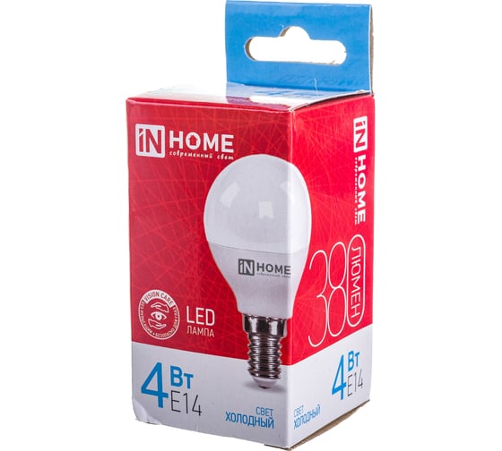Светодиодная лампа IN HOME LED-ШАР-VC 4Вт 230В Е14 6500К 360Лм 4690612030555
