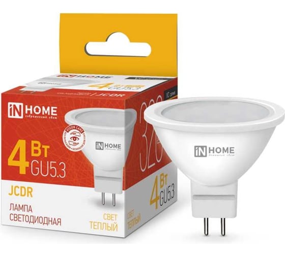 Светодиодная лампа IN HOME LED-JCDR-VC 4Вт 230В GU5.3 3000К 320Лм 4690612030678