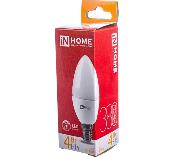 Светодиодная лампа IN HOME LED-СВЕЧА-VC 4Вт 230В Е14 3000К 360Лм 4690612030173