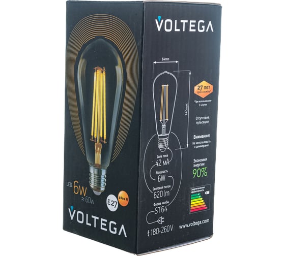Светодиодная лампа VOLTEGA Колба ST64 GOLD 6W Е27 2800К 5526