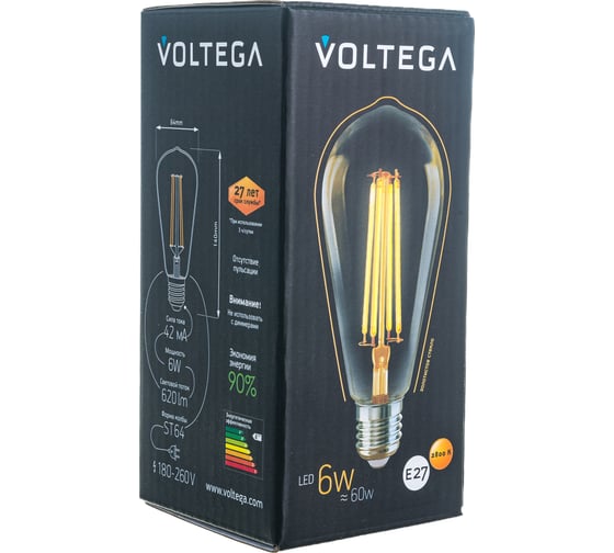Светодиодная лампа VOLTEGA Колба ST64 GOLD 6W Е27 2800К 5526