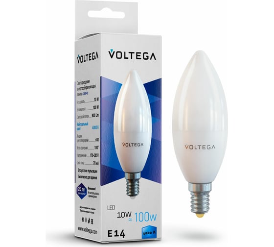 Светодиодная лампа VOLTEGA Свеча E14 4000K 10W 7065
