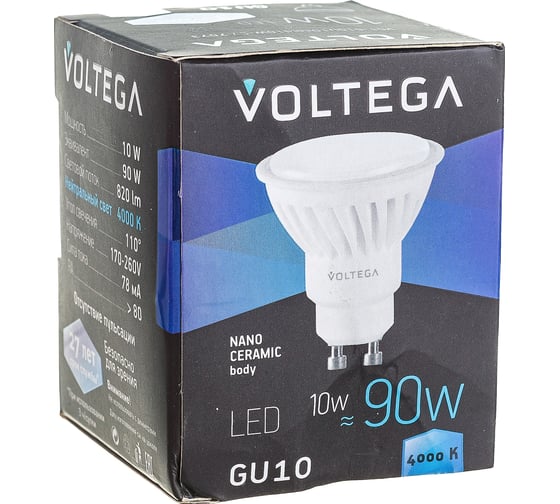 Светодиодная лампа VOLTEGA Софит GU10 4000К 10W Керамика 7073