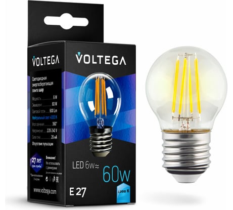 Светодиодная лампа VOLTEGA Шар Е27 4000К 6W 7024