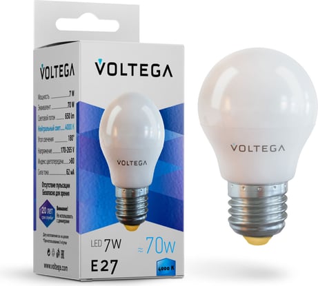 Светодиодная лампа VOLTEGA Шар Е27 4000К 7W 7053