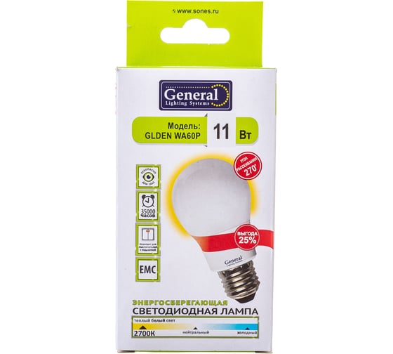 Светодиодная лампа General Lighting Systems ECO WA60P-11W-E27-2700K 641121