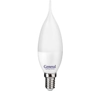 Лампа светодиодная General Lighting Systems GLDEN-CFW-7-230-E14-6500, 7Вт, 570Лм, 230В, цоколь E14, колба CFW (свеча на ветру), 6500К - холодный белый свет 649000