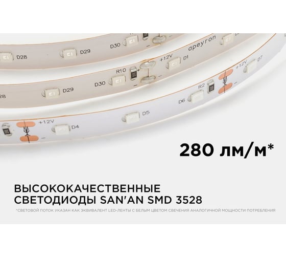 Светодиодная лента в блистере APEYRON 12В, 4.8 Вт/м, smd 3528, красный 35BL