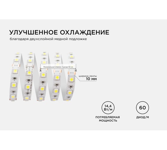 Светодиодная лента в блистере APEYRON, 12В, 14.4Вт/м, smd 5050, холодный белый 15BL