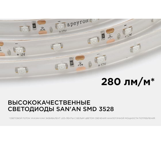 Светодиодная лента в блистере APEYRON, 12В, 4.8Вт/м, smd 3528, 60д/м, IP65, 5м, зеленый 07BL