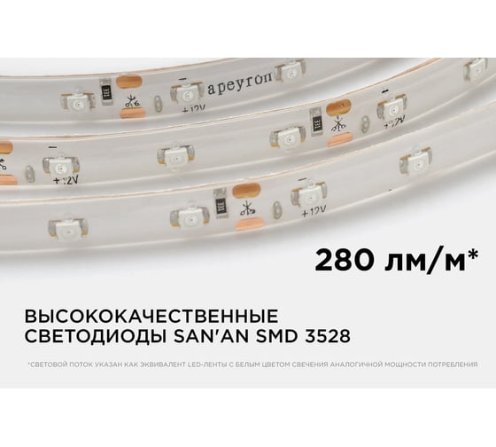 Светодиодная лента в блистере APEYRON 12В, 4.8Вт/м, smd 3528, 60д/м, IP65, 5м, синий 06BL