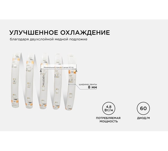 Светодиодная лента в блистере APEYRON 12В, 4.8Вт/м, smd 3528, 60д/м, IP65, 5м, синий 06BL